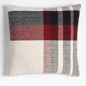 Crate & Barrel ~ Plaid Pillow Cover - Red, Black, and White ~ 23” ~ NIP